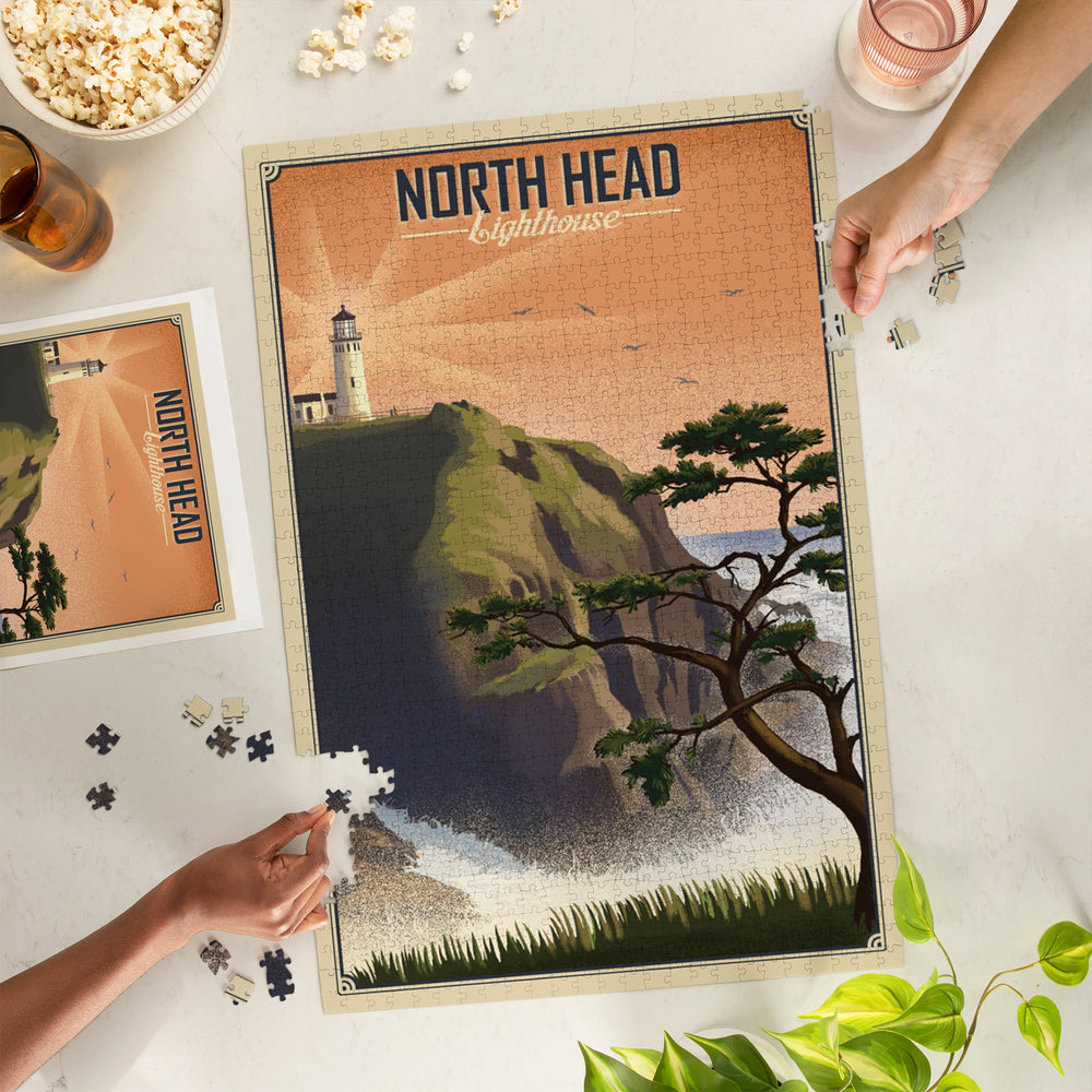 North Head Lighthouse, Lithograph, Jigsaw Puzzle Puzzle Lantern Press