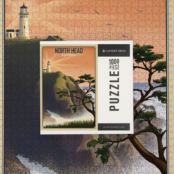 North Head Lighthouse, Lithograph, Jigsaw Puzzle Puzzle Lantern Press