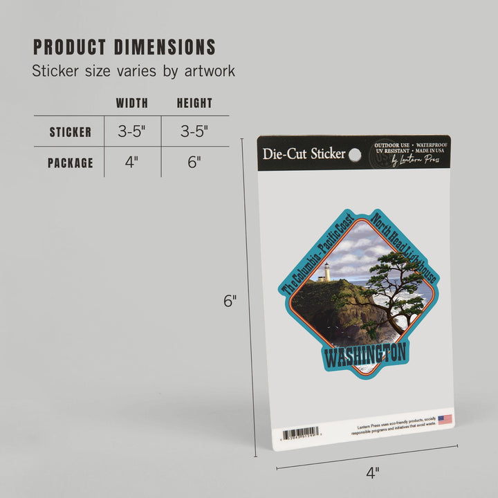 North Head Lighthouse, Washington, The Columbia, Pacific Coast, Contour, Lantern Press Artwork, Vinyl Sticker Sticker Lantern Press