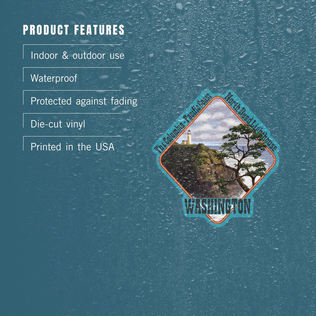 North Head Lighthouse, Washington, The Columbia, Pacific Coast, Contour, Lantern Press Artwork, Vinyl Sticker Sticker Lantern Press