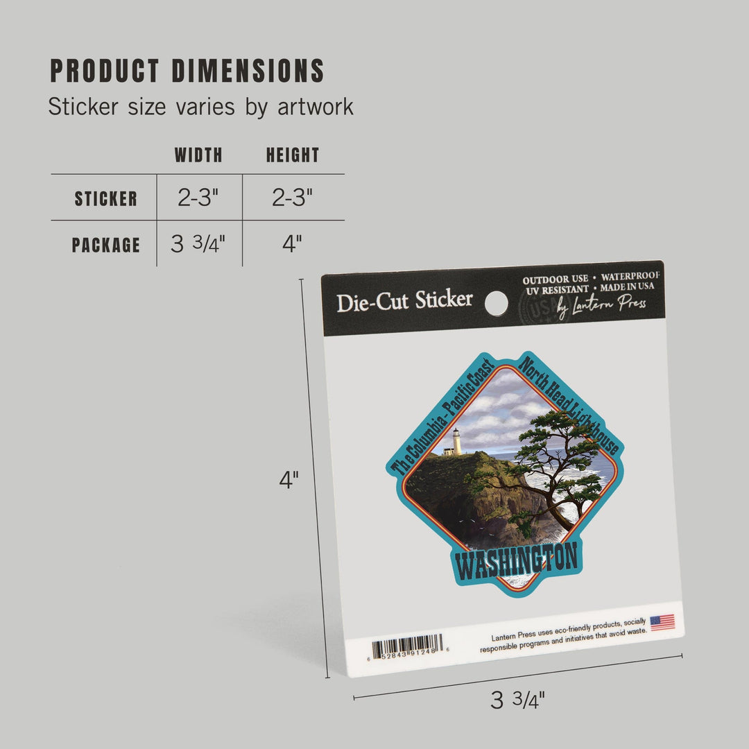 North Head Lighthouse, Washington, The Columbia, Pacific Coast, Contour, Lantern Press Artwork, Vinyl Sticker Sticker Lantern Press