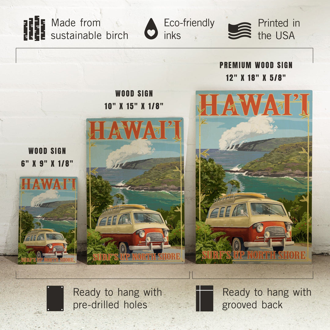 North Shore, Hawaii, Surf's Up, Camper Van, Lantern Press Artwork, Wood Signs and Postcards Wood Lantern Press