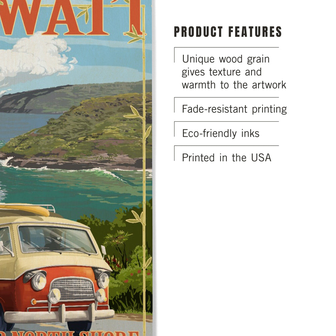 North Shore, Hawaii, Surf's Up, Camper Van, Lantern Press Artwork, Wood Signs and Postcards Wood Lantern Press