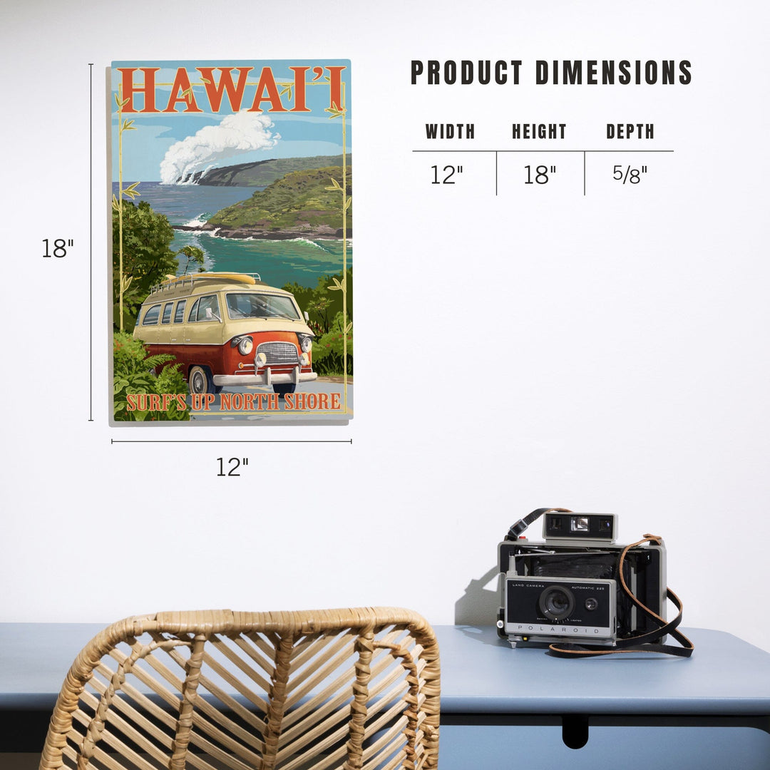 North Shore, Hawaii, Surf's Up, Camper Van, Lantern Press Artwork, Wood Signs and Postcards Wood Lantern Press