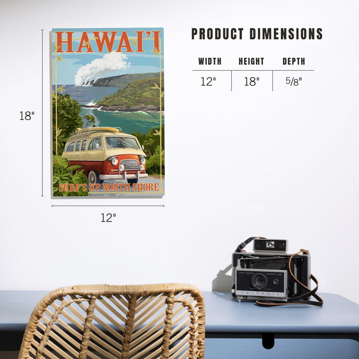 North Shore, Hawaii, Surf's Up, Camper Van, Lantern Press Artwork, Wood Signs and Postcards Wood Lantern Press