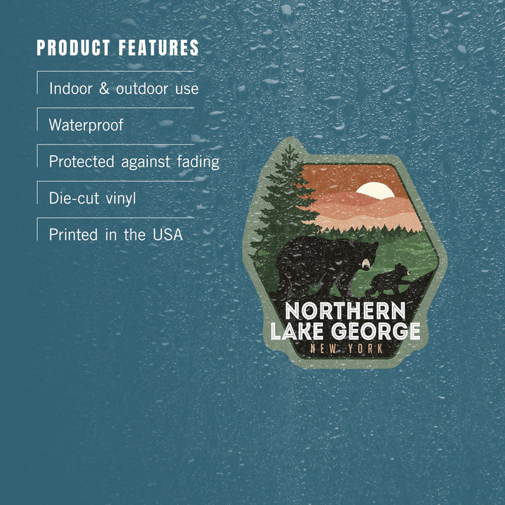 Northern Lake George, New York, Vector Bear Family, Contour, Lantern Press Artwork, Vinyl Sticker Sticker Lantern Press