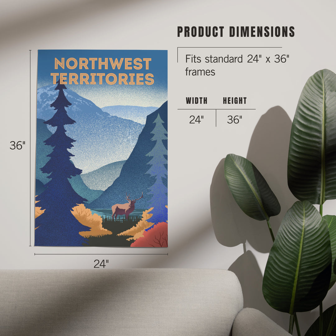 Northwest Territories, Lithograph, Elk and Mountains Scene, Art & Giclee Prints Art Lantern Press