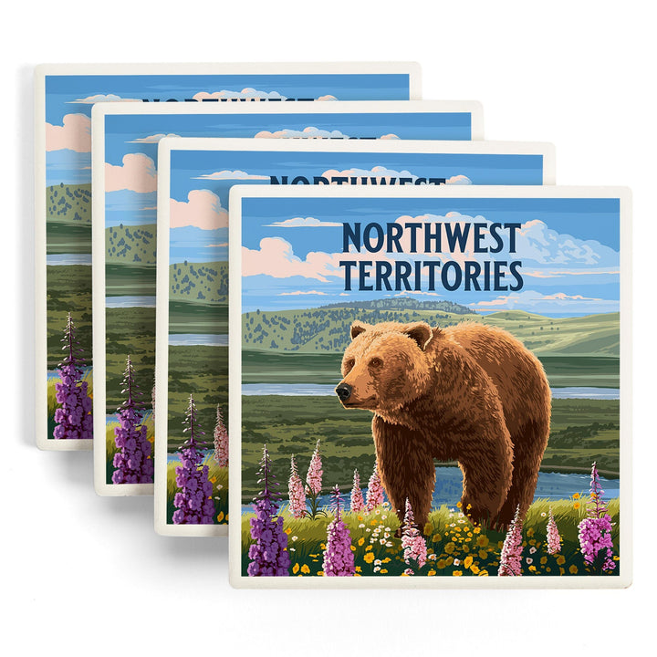 Northwest Territories, Painterly, Grizzly Bear in Meadow, Coasters Coasters Lantern Press