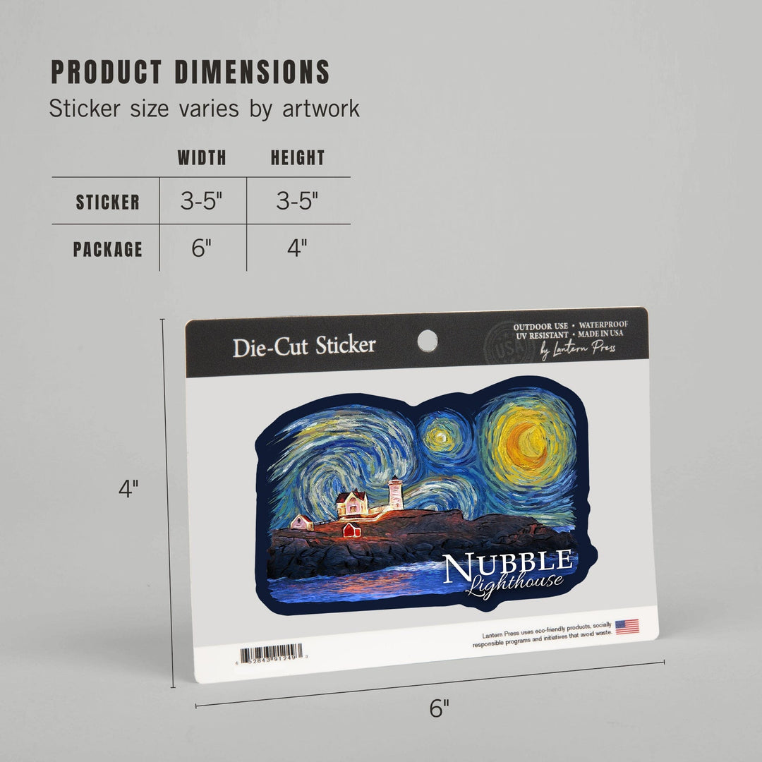 Nubble Lighthouse, Maine, Starry Night, Contour, Lantern Press Artwork, Vinyl Sticker Sticker Lantern Press