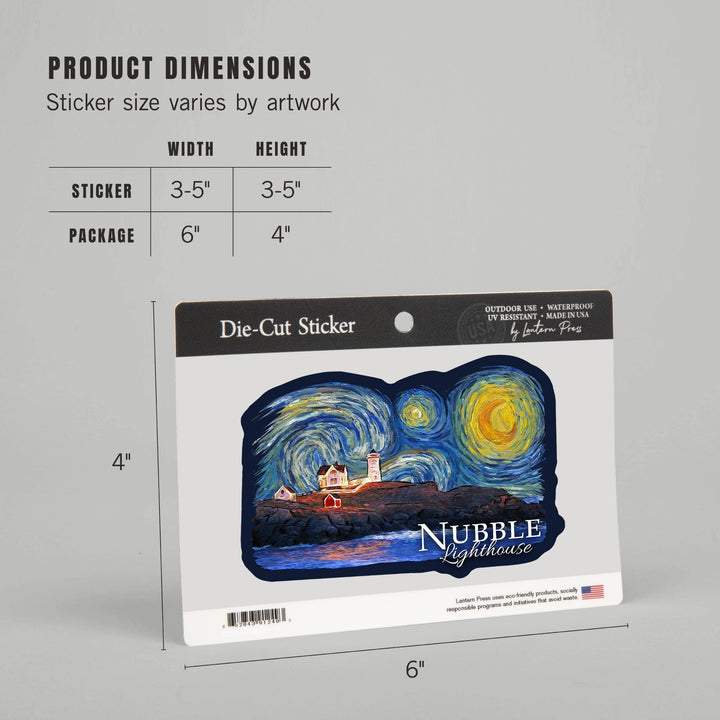 Nubble Lighthouse, Maine, Starry Night, Contour, Lantern Press Artwork, Vinyl Sticker Sticker Lantern Press