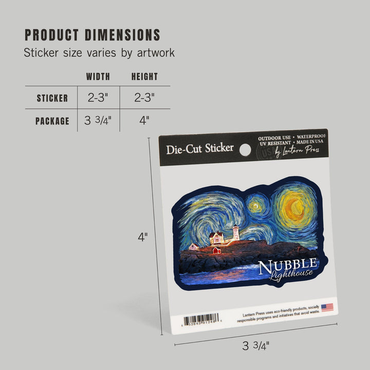 Nubble Lighthouse, Maine, Starry Night, Contour, Lantern Press Artwork, Vinyl Sticker Sticker Lantern Press