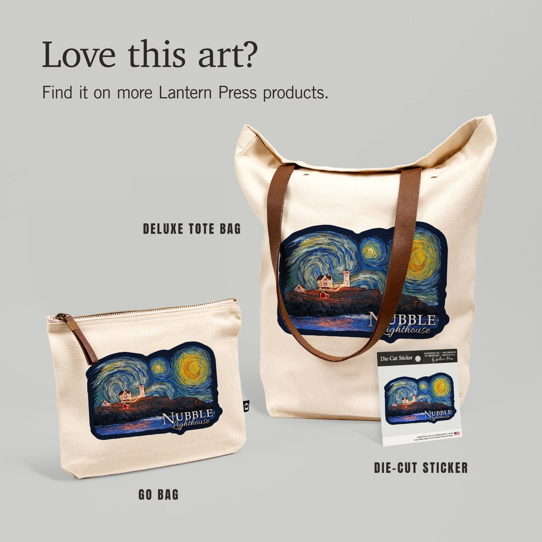 Nubble Lighthouse, Maine, Starry Night, Contour, Lantern Press Artwork, Vinyl Sticker Sticker Lantern Press