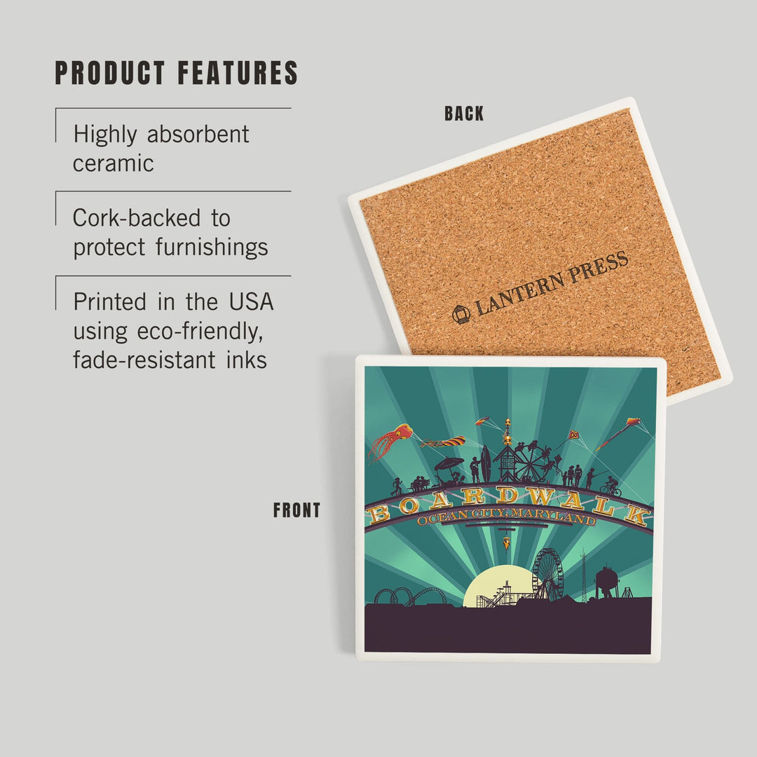 Ocean City, Maryland, Boardwalk Sign, Coasters Coasters Lantern Press