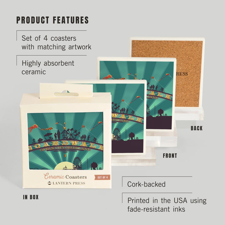 Ocean City, Maryland, Boardwalk Sign, Coasters Coasters Lantern Press