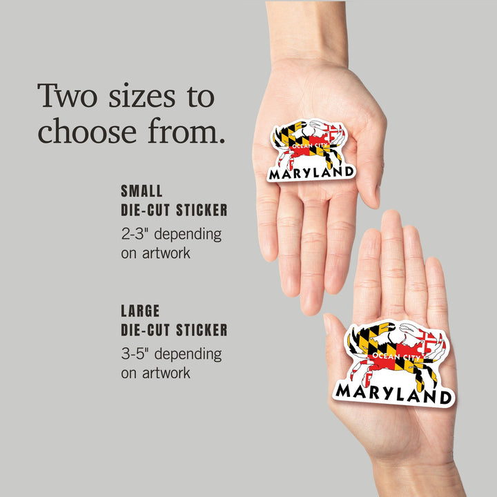 Ocean City, Maryland, Crab Flag, Contour, Lantern Press Artwork, Vinyl Sticker Sticker Lantern Press
