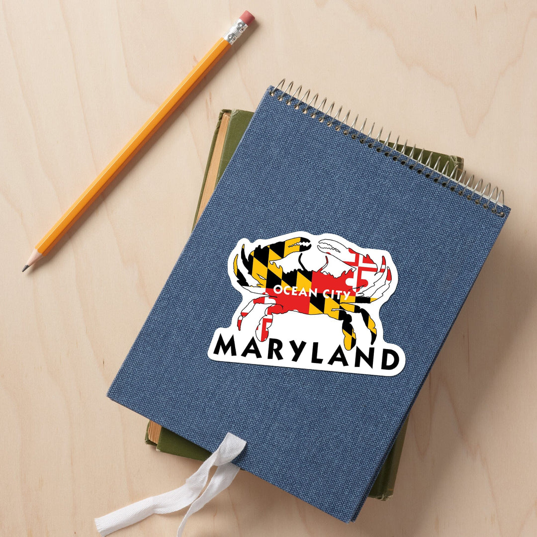 Ocean City, Maryland, Crab Flag, Contour, Lantern Press Artwork, Vinyl Sticker Sticker Lantern Press