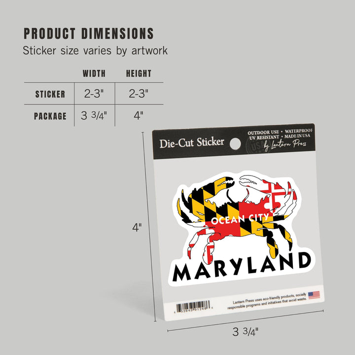 Ocean City, Maryland, Crab Flag, Contour, Lantern Press Artwork, Vinyl Sticker Sticker Lantern Press