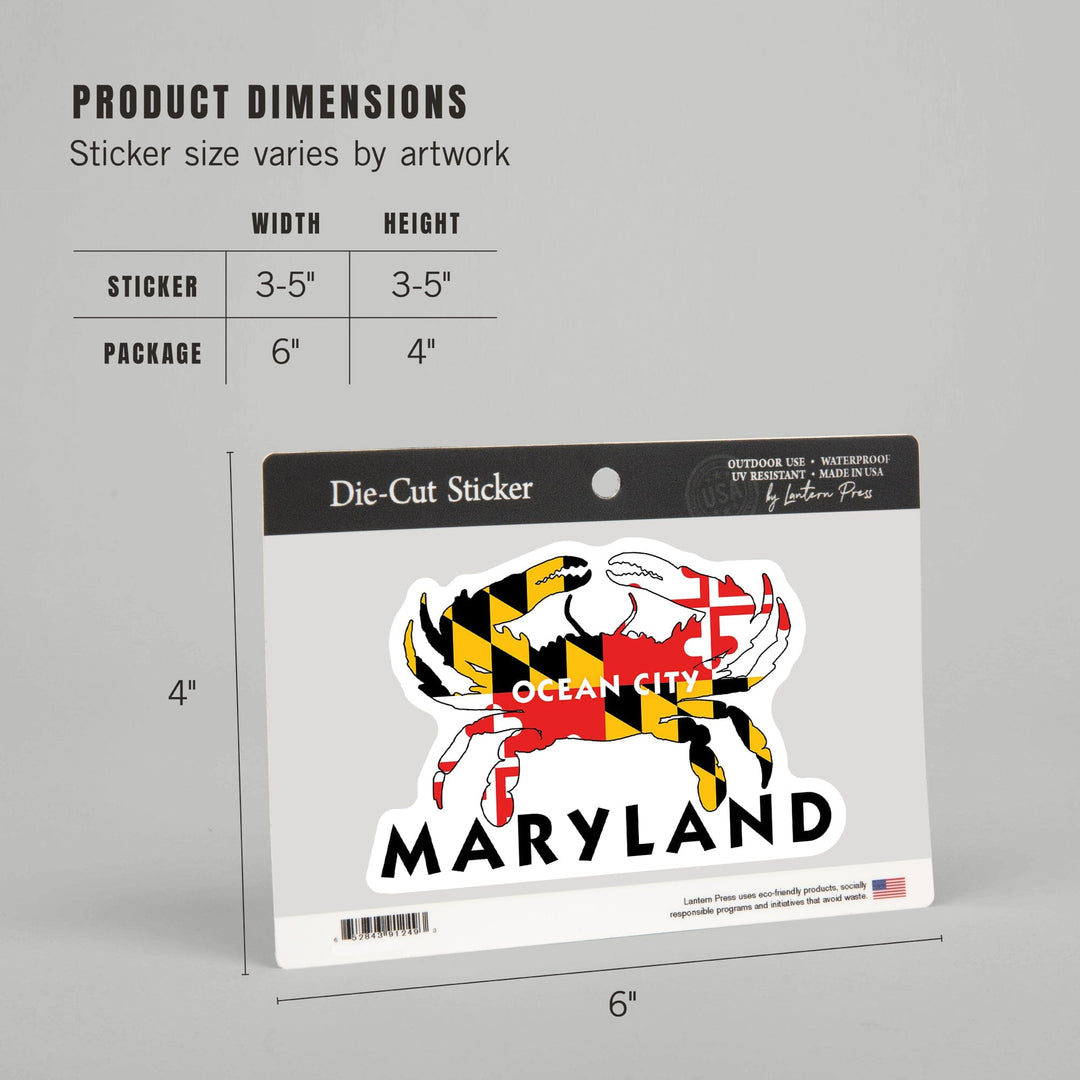 Ocean City, Maryland, Crab Flag, Contour, Lantern Press Artwork, Vinyl Sticker Sticker Lantern Press