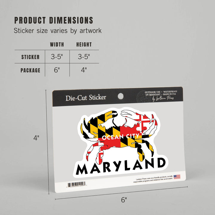 Ocean City, Maryland, Crab Flag, Contour, Lantern Press Artwork, Vinyl Sticker Sticker Lantern Press