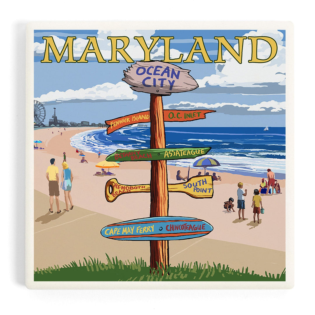 Ocean City, Maryland, Destinations Sign, Coasters Coasters Lantern Press Coaster