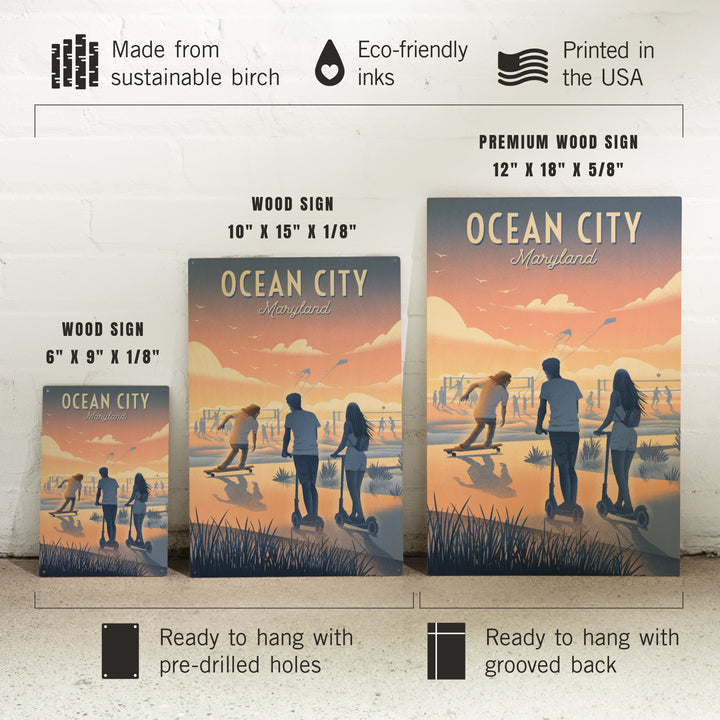 Ocean City, Maryland, Lithograph, Enjoy the Ride, Longboards and Scooters, Wood Signs and Postcards Wood Lantern Press