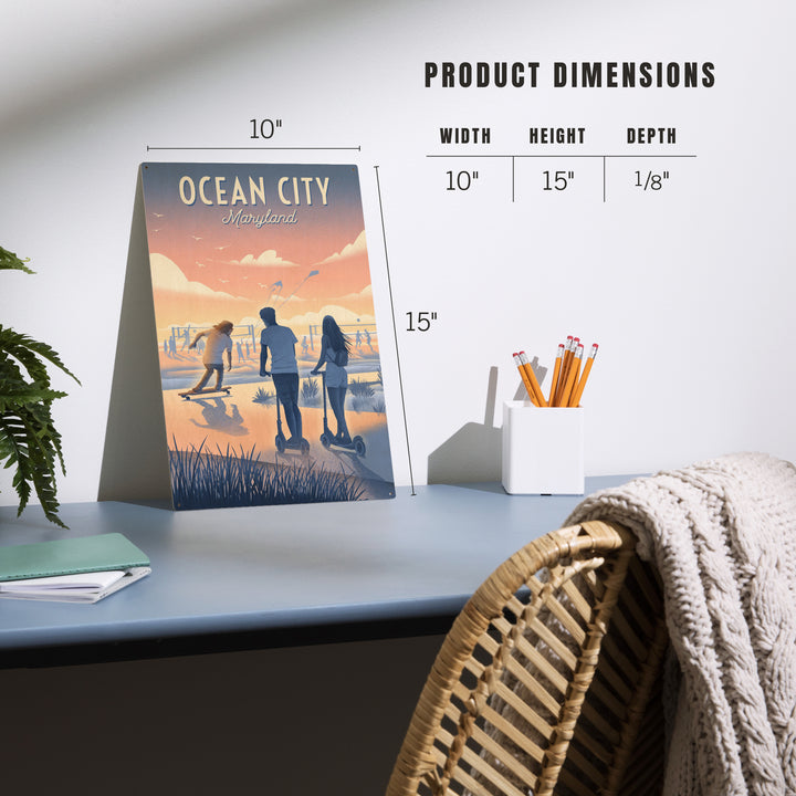 Ocean City, Maryland, Lithograph, Enjoy the Ride, Longboards and Scooters, Wood Signs and Postcards Wood Lantern Press