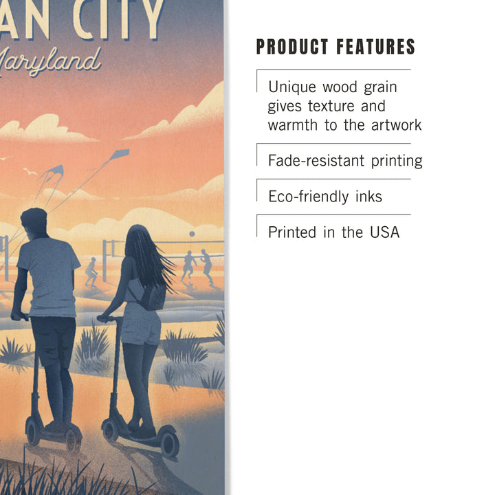 Ocean City, Maryland, Lithograph, Enjoy the Ride, Longboards and Scooters, Wood Signs and Postcards Wood Lantern Press