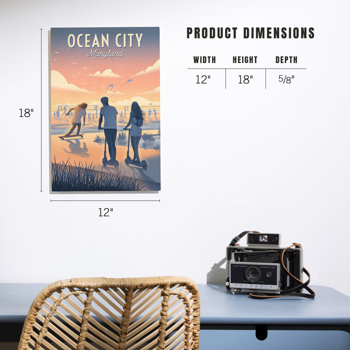 Ocean City, Maryland, Lithograph, Enjoy the Ride, Longboards and Scooters, Wood Signs and Postcards Wood Lantern Press