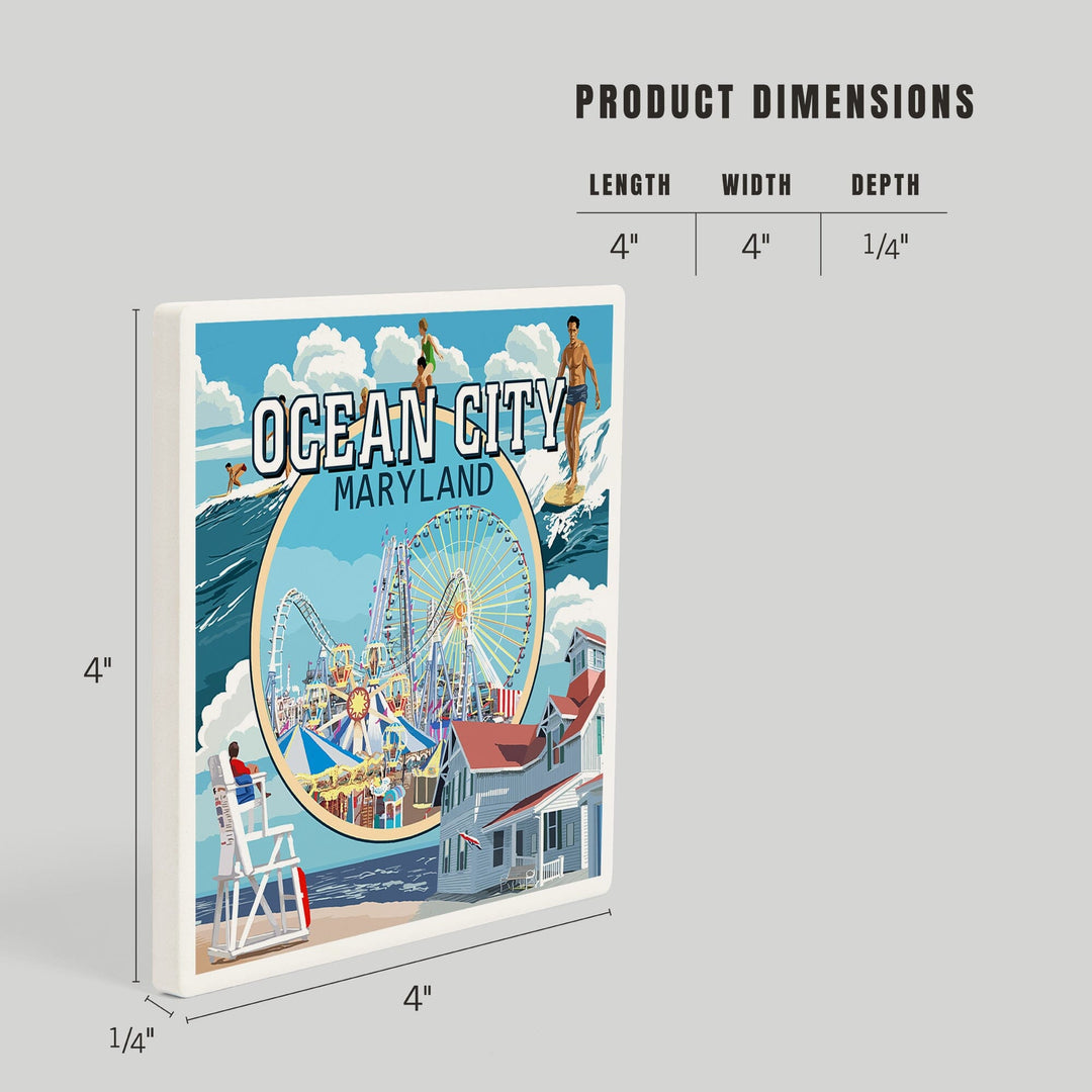 Ocean City, Maryland, Montage Scenes, Coasters Coasters Lantern Press