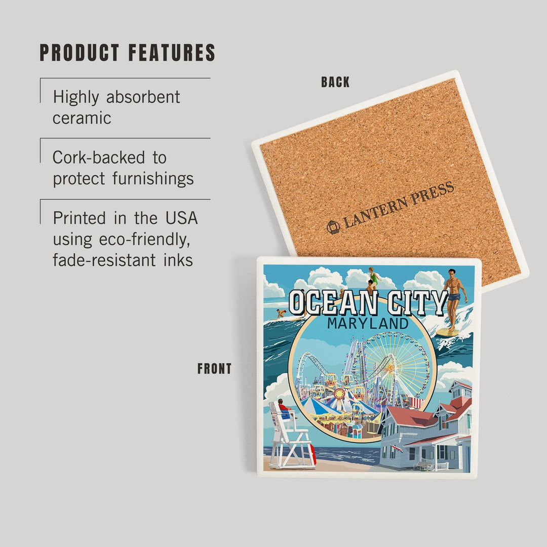 Ocean City, Maryland, Montage Scenes, Coasters Coasters Lantern Press