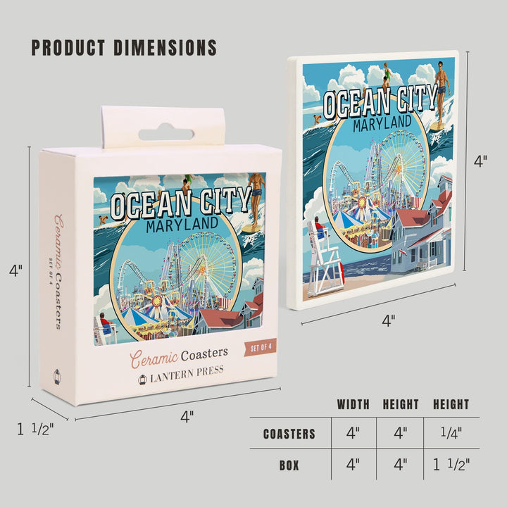 Ocean City, Maryland, Montage Scenes, Coasters Coasters Lantern Press