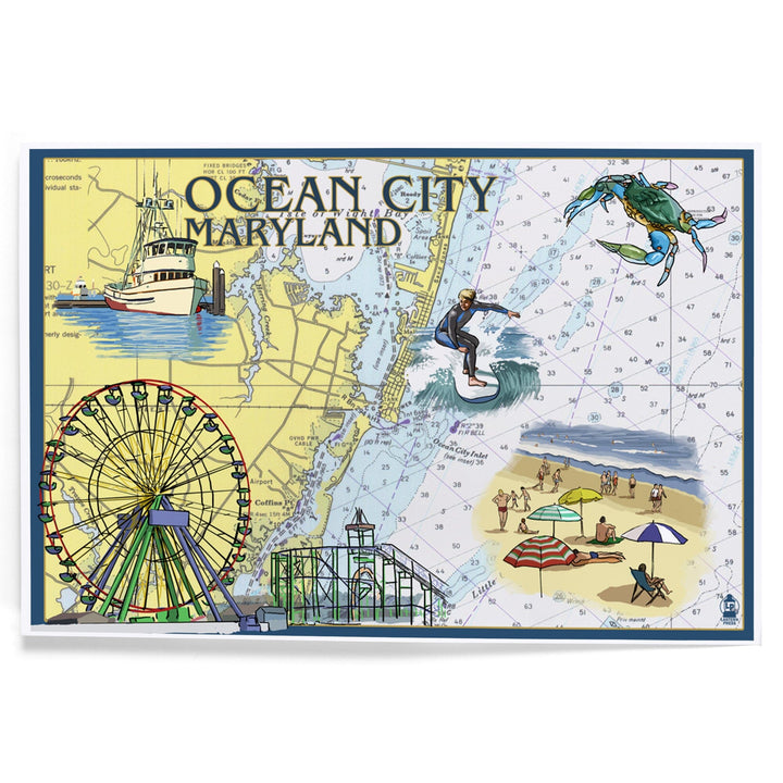 Ocean City, Maryland, Nautical Chart, Art & Giclee Prints Art Lantern Press