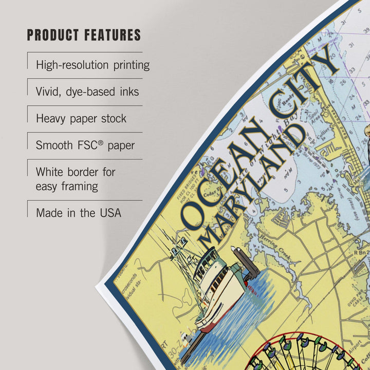 Ocean City, Maryland, Nautical Chart, Art & Giclee Prints Art Lantern Press