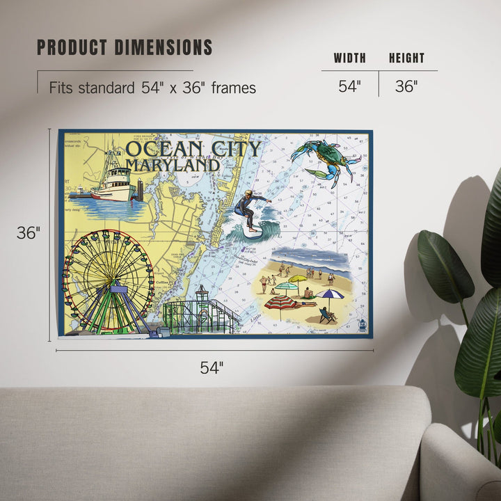 Ocean City, Maryland, Nautical Chart, Art & Giclee Prints Art Lantern Press