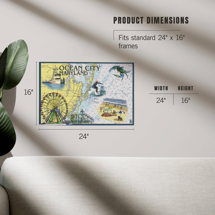 Ocean City, Maryland, Nautical Chart, Art & Giclee Prints Art Lantern Press