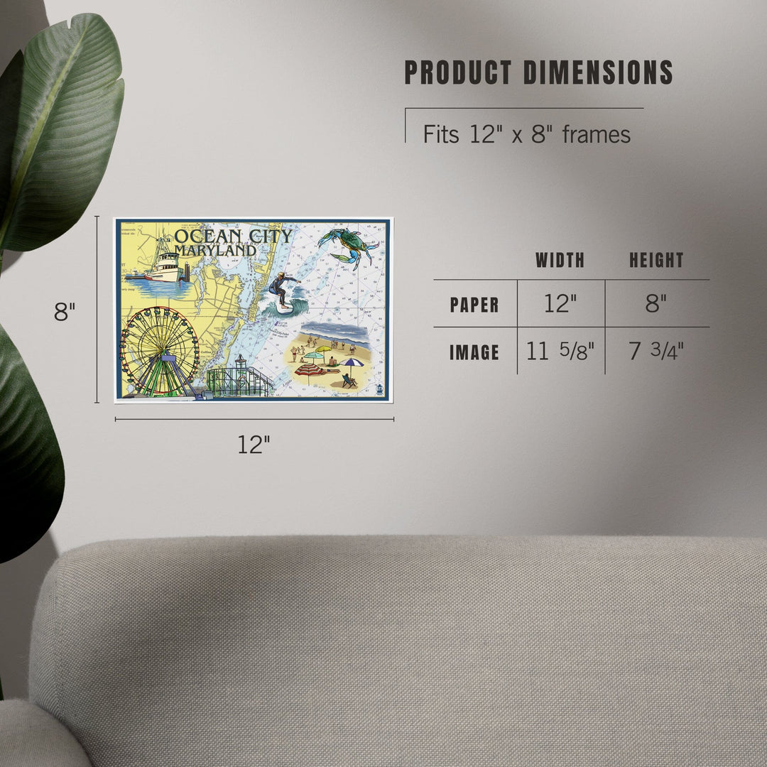 Ocean City, Maryland, Nautical Chart, Art & Giclee Prints Art Lantern Press