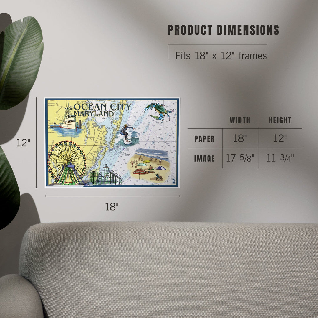 Ocean City, Maryland, Nautical Chart, Art & Giclee Prints Art Lantern Press