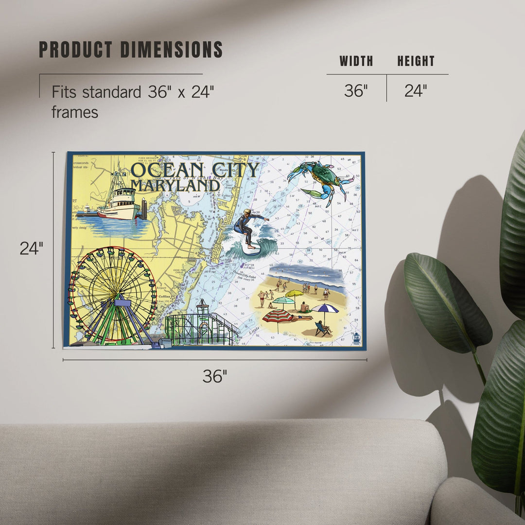 Ocean City, Maryland, Nautical Chart, Art & Giclee Prints Art Lantern Press