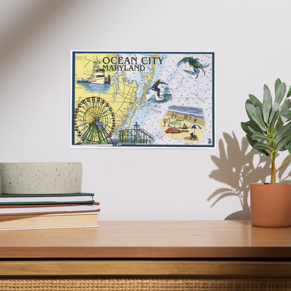 Ocean City, Maryland, Nautical Chart, Art & Giclee Prints Art Lantern Press
