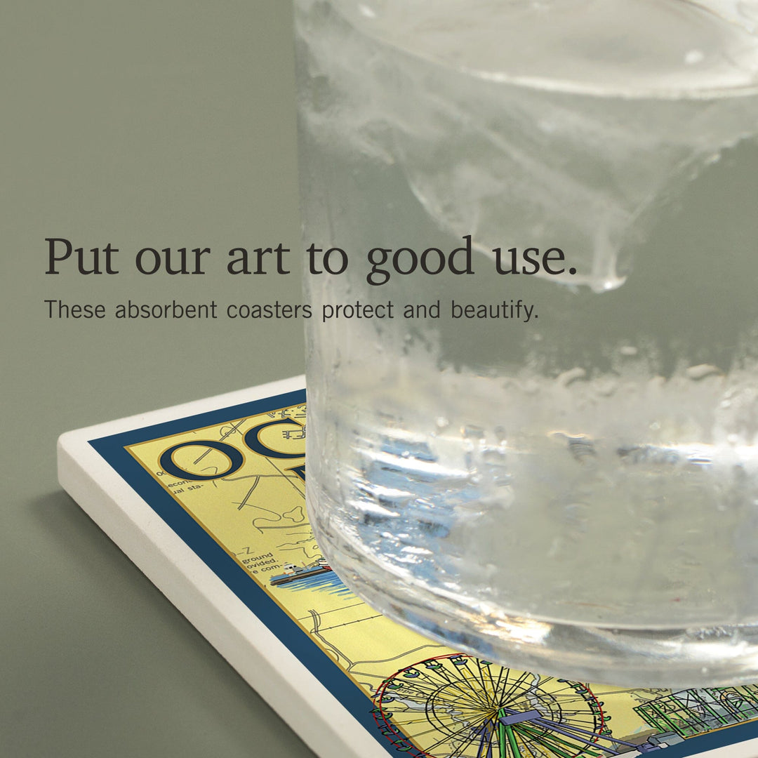 Ocean City, Maryland, Nautical Chart, Coasters Coasters Lantern Press