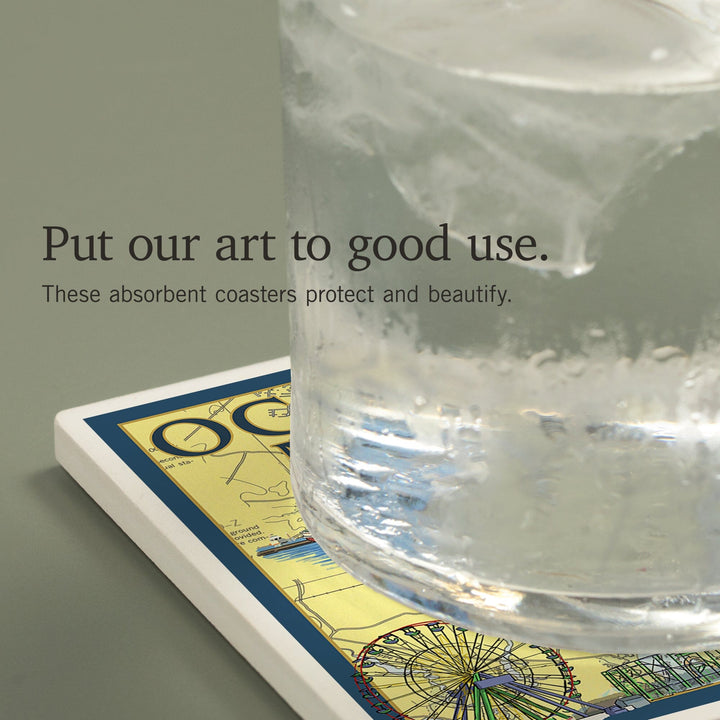 Ocean City, Maryland, Nautical Chart, Coasters Coasters Lantern Press