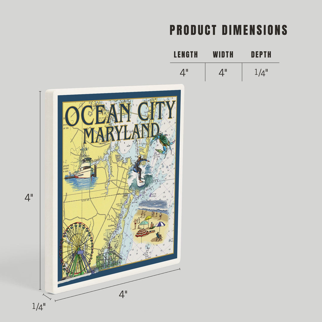 Ocean City, Maryland, Nautical Chart, Coasters Coasters Lantern Press
