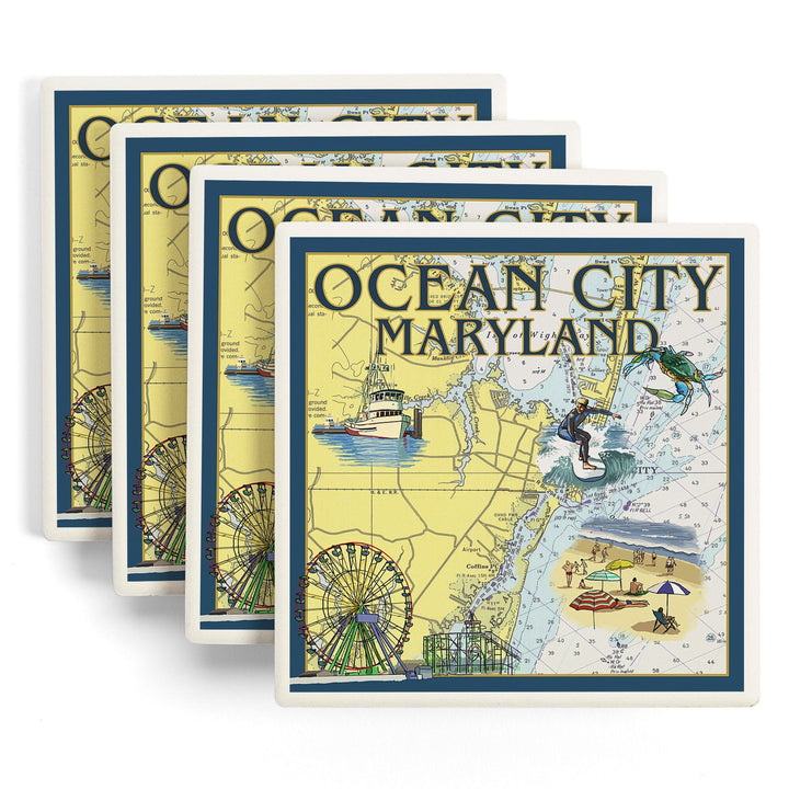 Ocean City, Maryland, Nautical Chart, Coasters Coasters Lantern Press