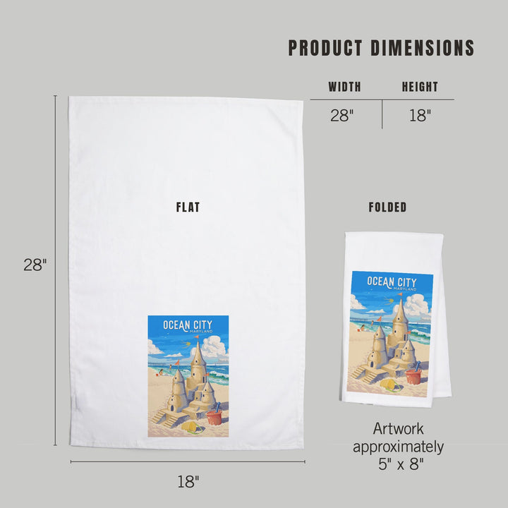 Ocean City, Maryland, Painterly, Soak Up Summer, Sand Castle, Organic Cotton Kitchen Tea Towels Kitchen Lantern Press