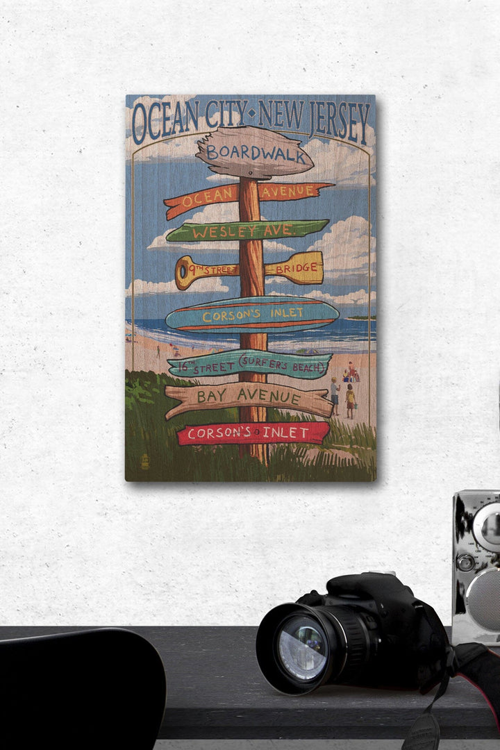 Ocean City, New Jersey, Destination Signpost (#2), Lantern Press Artwork, Wood Signs and Postcards Wood Lantern Press 12 x 18 Wood Gallery Print