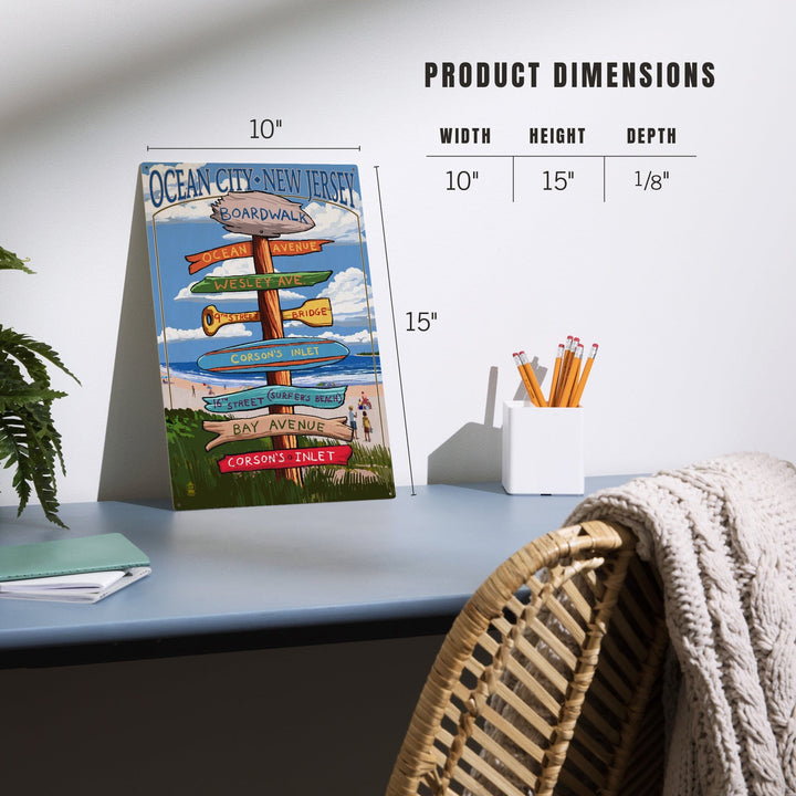 Ocean City, New Jersey, Destination Signpost (#2), Lantern Press Artwork, Wood Signs and Postcards Wood Lantern Press