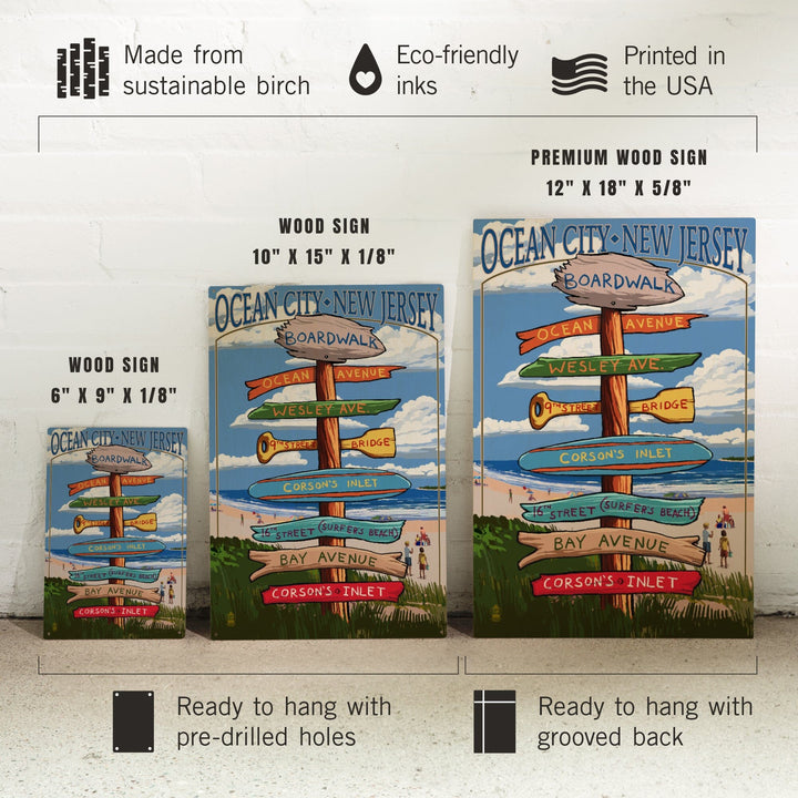 Ocean City, New Jersey, Destination Signpost (#2), Lantern Press Artwork, Wood Signs and Postcards Wood Lantern Press