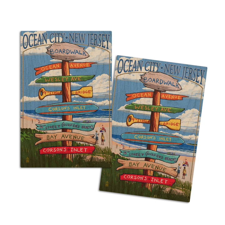Ocean City, New Jersey, Destination Signpost (#2), Lantern Press Artwork, Wood Signs and Postcards Wood Lantern Press 4x6 Wood Postcard Set