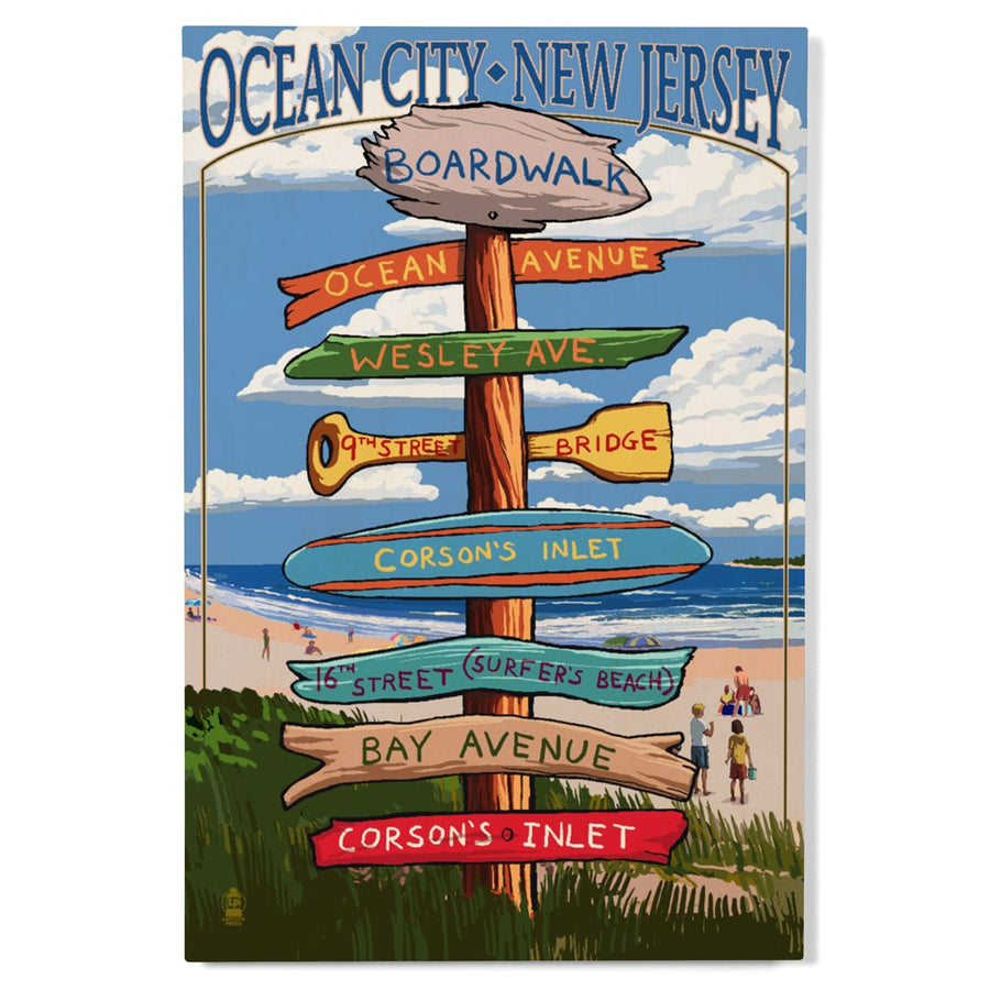 Ocean City, New Jersey, Destination Signpost (#2), Lantern Press Artwork, Wood Signs and Postcards Wood Lantern Press