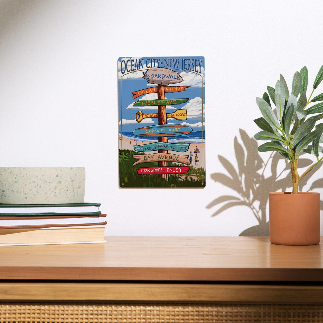 Ocean City, New Jersey, Destination Signpost (#2), Lantern Press Artwork, Wood Signs and Postcards Wood Lantern Press